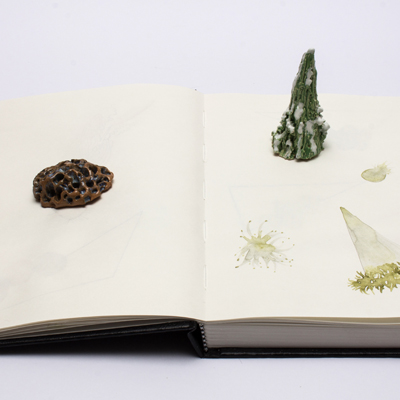 Sin título. Cerámica esmaltada, acuarela, tinta y lápiz sobre papel. 8.5 x 28.5 x 22 cm. 2015<br>
Untitled. Glaced ceramic, watercolor and ink on paper. 3.3 x 11.2 x 8.6 in. 2015
