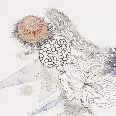 Sin título. Cerámica esmaltada, acuarela y tinta sobre papel. 1.5 x 24 x 34 cm. 2015<br>
Untitled. Glaced ceramic, watercolor and ink on paper. 0.5 x 9.4 x 13.3 in. 2015
