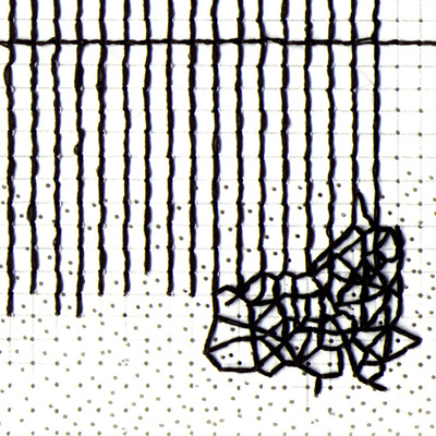 Sin título. Bordado y lápiz sobre papel. 17.5 x 25 cm. 2004<br>
Untitled. Embroidery and pencil on paper. 6.8 x 9.8 in. 2004

